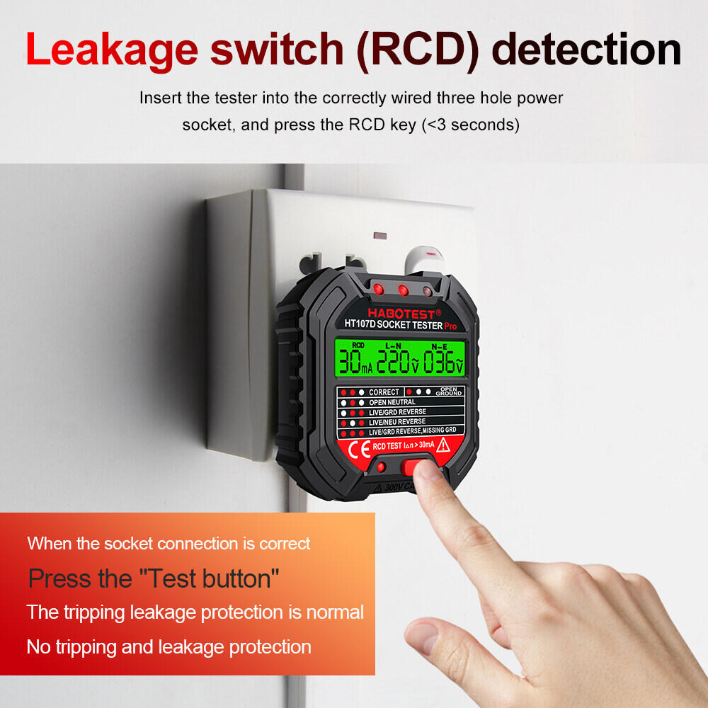 HABOTEST HT107 Digital Socket Tester RCD Detector Electric Circuit Polarity Voltage Detector Breaker Finder UK Plug