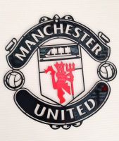 Manchester United โลโก้ แมนเชสเตอร์ ยูไนเต็ด เหล็กตัดเลเซอร์ ขนาด 18*18 cm. สีดำ ผีแดง พ่นเคลือบ เงา ใช้สีพ่นรถยนต์ 2k  ทนทุกสภาวะอากาศ ขนาดพกพา