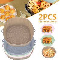 ✈●卍 1/2pcs Silicone Air Fryers Oven Baking Tray Pizza Fried Chicken Airfryer Silicone Basket Reusable Airfryer Pan Liner Accessories