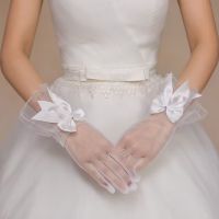 ✼ White Bride Dress Gloves Mesh Bowknot Short Lace Gloves Wedding Accessories Party Prom Cosplay Performance Women Bridal Gloves