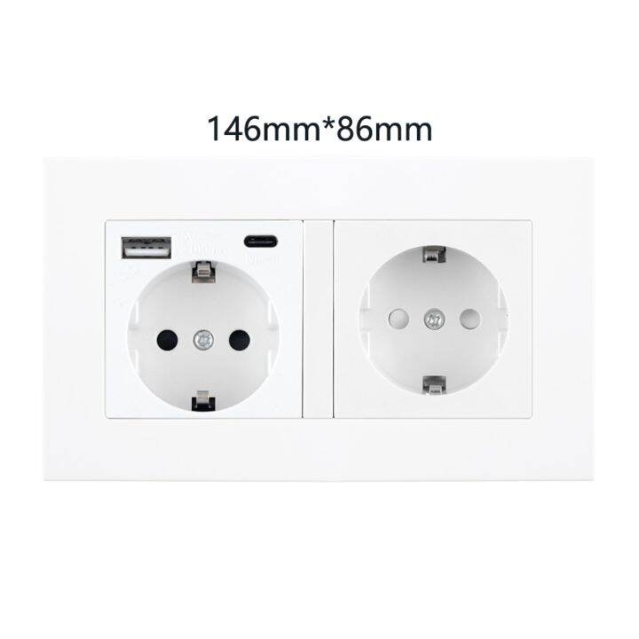 rewnssin-wall-type-c-power-outlet-86-86mm-wall-socket-with-usb-phone-charging-port-white-pc-panel-outlets-eu-bedroom-sockets