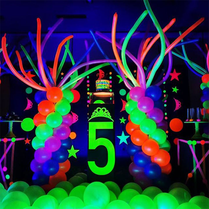 100pcs-neon-glow-ลูกโป่งยาว-uv-reactive-fluorescent-ลูกโป่ง-magic-ลูกโป่ง80s-90s-วันเกิด-black-light-party-decorations