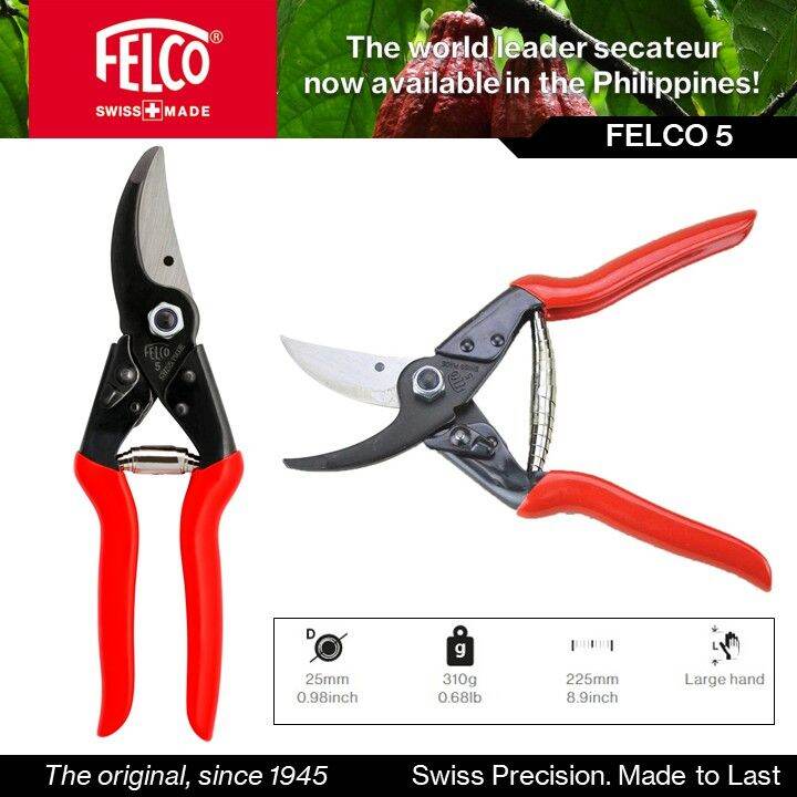 Swiss made bypass pruner FELCO 5, large size right hand pruning shear