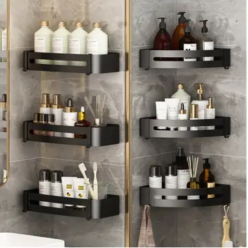 1pc Bathroom Storage Rack For Toilet And Shower Without Drilling, Corner  Shelf For Cosmetics Organizing, With 2 Adhesive Hooks