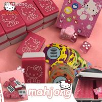 ❣ Pink Mahjong HelloKitty Kawaii Student Board Game Reunion Card Anime Cartoon Pattern Gifts