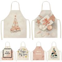 Pink Christmas Pattern Apron Household Cooking Kitchen Apron Ladies Gift Cotton Linen Apron Adult Cleaning Tool Delantal фартуки