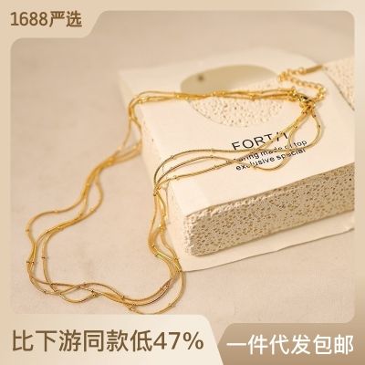 [COD] and stacked three-layer titanium steel necklace fade cadmium bead chain snake bone commuting versatile collarbone factory wholesale
