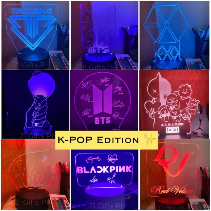 KPOP LED LAMPS BTS Blackpink EXO Bigbang TWICE Red Velvet BT21 Acrylic