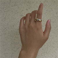 （HOT)S925 เงินสเตอร์ลิง Xiaohongshu แหวนผสมสีทองและสีเงินที่ตัดกันสองชิ้นแหวนเปิดขายส่งจากโรงงาน