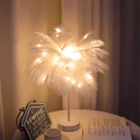 LED Feather Lamp Table Lamp Night Light Bedroom Ins Girl Heart Bedside Lamp Modern Wedding Decoration Small Lantern Fairy Light