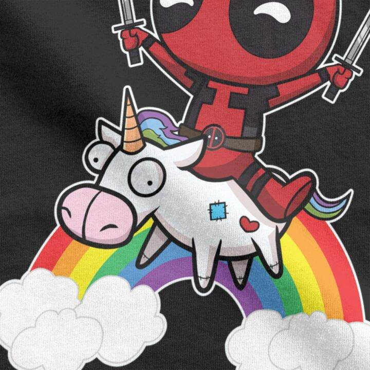 mens-t-shirts-marvel-deadpool-in-a-crazy-unicorn-100-cotton-short-sleeve-t-shirts-disney-t-shirts-collar-100-cotton