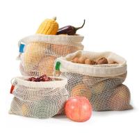 1Pc Pure Cotton Edging Mesh Shopping Bag Supermarket Vegetable And Fruit Drawstring Organic Storage Bundle Pocket