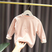 Spot parcel post1-5 Year-Old Baby Girl Thickened Velvet Padded Bottoming Shirt Female Baby Autumn and Winter Clothes New Girl Simple Cute Warm T T-shirt