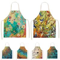 Color Forest bird Pattern Cleaning Art Aprons Home Cooking Kitchen Apron Cook Wear Cotton Linen Adult Bibs baking accessories