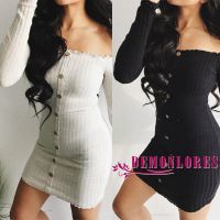 NDN-US Women Long Sleeve Off Shoulder Evening tail Party Club Bodycon Mini