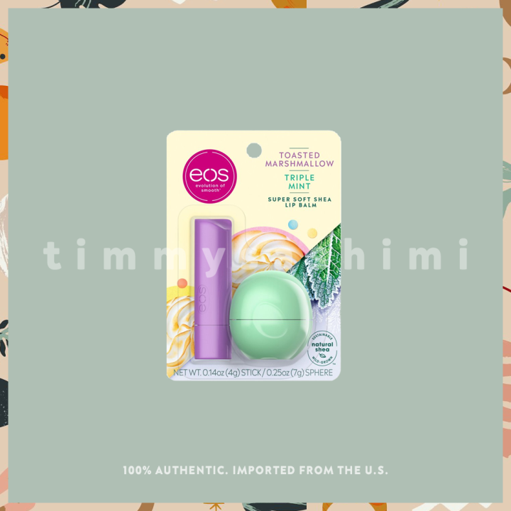 EOS Toasted Marshmallow 4g Stick Lip Balm + Tipple Mint 7g Sphere Lip