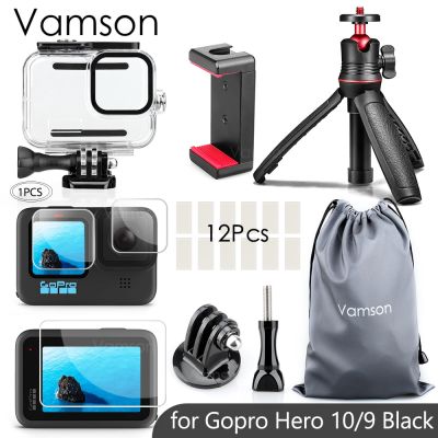 for Go Pro 10 9 Camera Selfie Stick Tripod Waterproof Housing Case Tempered Film for Gopro Hero 10 9 Black Accessories