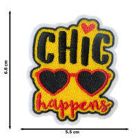 JPatch - (CHIC Happens) วลี คำพูด การ์ตูน น่ารัก สีส้ม เก๋ไก๋ มีสไตล์  ตัวรีดติดเสื้อ อาร์มรีด อาร์มปัก มีกาวในตัว การ์ตูนสุดน่ารัก งาน DIY Embroidered Iron/Sew on Patches