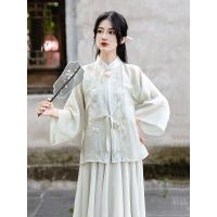 Spot parcel post Improved Hanfu Womens Chinese Style Super Fairy Embroidered Cardigan Daily Chiffon Suspender Skirt Han Elements Antique Style Suit Summer