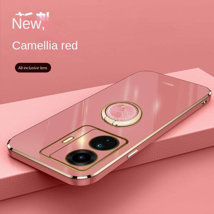 ฟรีที่ใส่แหวน-realme-c33เคลือบเงาไฟฟ้าชุบเคสที่ใส่แหวนขอบตรงปลอกมีสไตล์-cover