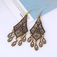 Delysia King Bohemian Retro Hollow Carved Flower Long Dangle Earring Ethnic Vintage Water Drop Tassel Earrings Indian Jewelry