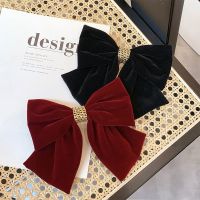 Black Red Velvet Hair Bows Link Chain Decor Bowknot Hair Clips Simple Back Head Hairpin Women Headwear Hair Styling Accessories