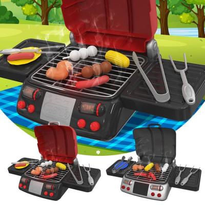 Kitchen Pretend Play Set 19pcs Small Toy BBQ Electric Grill Set Cooking Kitchen Toy Interactive BBQ Toy Set with Realistic Light &amp; Sound for Kids efficient