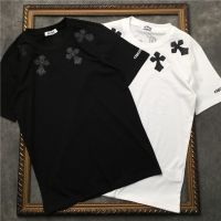 High Quality Chrome Heart 2023 new neckline three-dimensional PU leather embroidery T-shirt mens half-sleeved short-sleeved