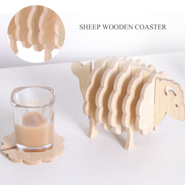 coasters-สร้างสรรค์ไม้แกะการสร้างแบบจำลอง-elinkume-กาแฟ-ที่รองถ้วยชา7pcs-ไม้ชิป-putting-together-a-แกะน่ารักที่ไม่ซ้ำกันตกแต่ง-ของขวัญ