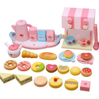 Children Wooden Pretend Toys Play House Simulated Kitchen Set Cake Cutting Coffee Machine Afternoon Tea Pot Montessori Kid Gift