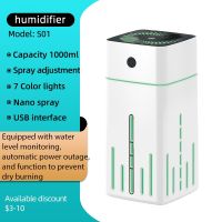 Portable Mini Humidifier, 1000ml Small Cool Mist USB Humidifier for Baby Bedroom Travel Office Home, 2 Fog Modes, 7 Color Lights