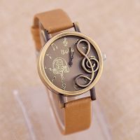 Fashion Women Watches Elegant Musical Note Carving Decorate Leather Strap Wristwatch Ladies Casual Quartz Watch Clock Gift