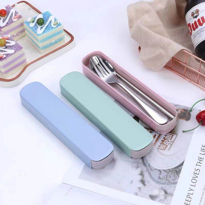 ในสต็อก-จัดส่ง-3-วัน-stainless-steel-portable-cutlery-floor-push-gift-set-three-piece-spoon-fork-chopsticks-outdoor-trip