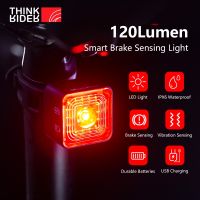 ❄ ThinkRider Smart Bicycle Tail Rear Light Auto Start Stop Brake IPX6 Waterproof USB Charge Cycling Tail Taillight Bike LED 120LM