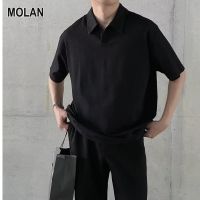 MOLAN เสื้อยืดโปโล ผู้ชายเสื้อโปโลสำหรับผู้ชายแขนสั้นผ้าวาฟเฟิลแขนสั้นเสื้อโปโลไอซ์ซิลค์แขนสั้น