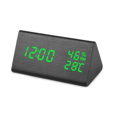 【Worth-Buy】 นาฬิกาปลุกโต๊ะ Led ควบคุมด้วยเสียงนาฬิกาดิจิตอลจอแสดงอุณหภูมิความชื้นไม้ Despertador Deskclocks Us/aaa