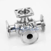 3/4" Stainless Steel 304 Clamp OD 50.5MM Three Way T Type Sanitary Ball Valve With Actuator Base