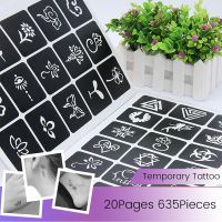 635pcs/Lot Reusable Sticker Tattoo Stencils Folder Painting Template Airbrush Glitter Henna Tattoo Stencil Set Album Fixed Style Stickers