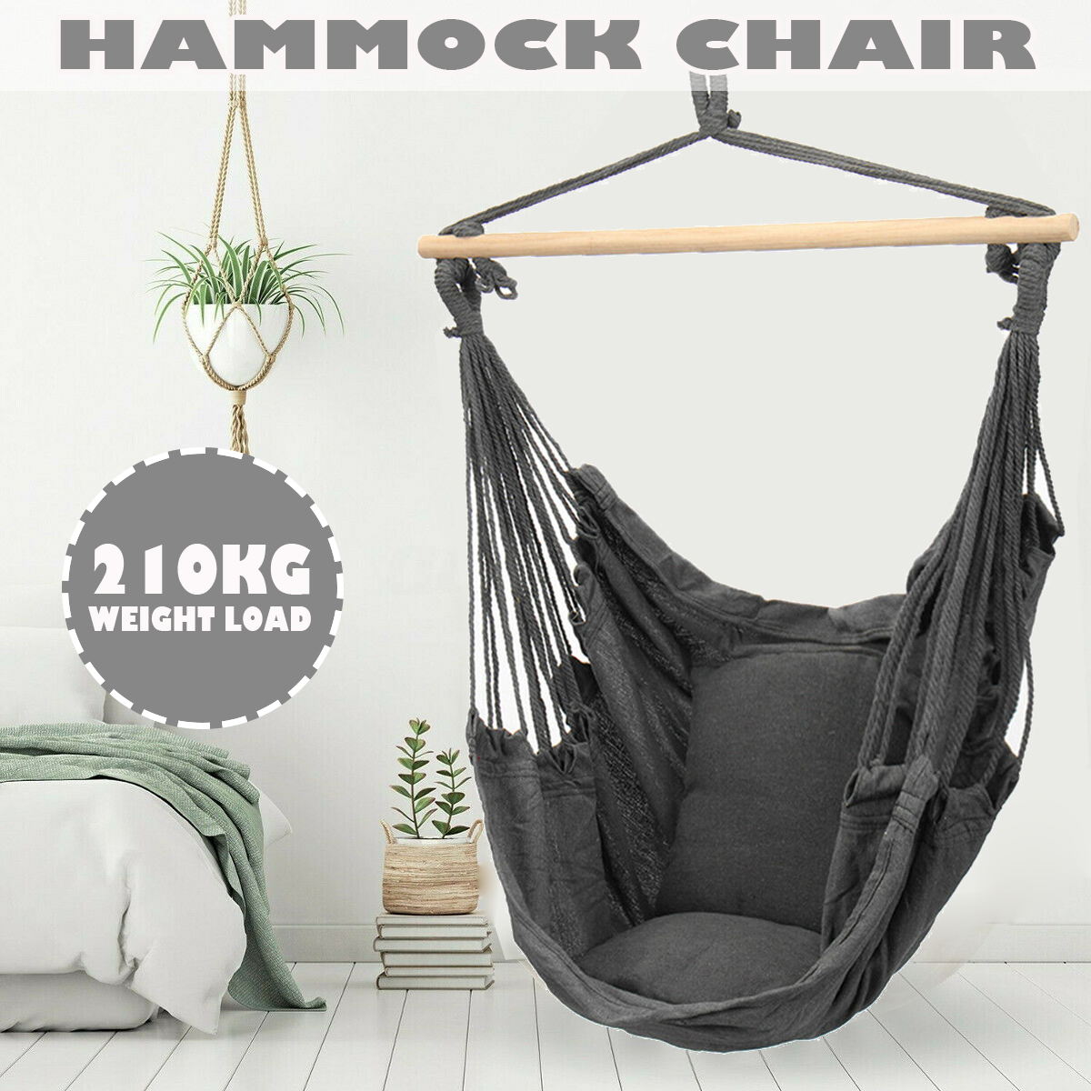 Garden Hammock Chair Hanging Swing Seat With Cushion Outdoor Camping Christow 