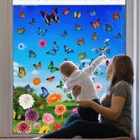 Dwarf Flowers and Butterflies Electrostatic Sticker Window Film Creative Minimalist Home Decorative Stickers