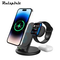 ZZOOI Charger Station for iPhone Multiple Devices 3 in 1 Qi Fast Wireless Charging Stand Dock for Apple Watch Airpods iPhone 14 13 12