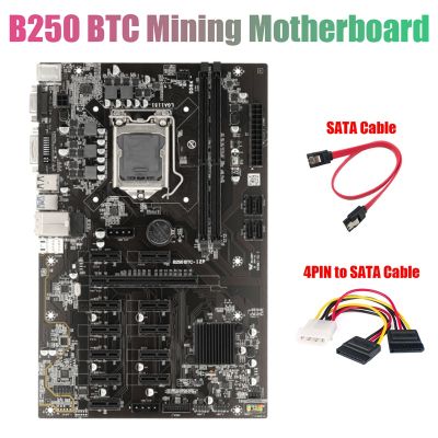 B250 BTC Mining Motherboard with 4PIN To SATA Cable+SATA Cable 12XGraphics Card Slot LGA 1151 DDR4 USB3.0 for BTC Miner