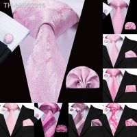 ✽ Hi-Tie Silk Men Tie Peach Pink Floral Wedding Necktie for Men Luxury Necktie Handkerchief Cufflink Fashion Design Business