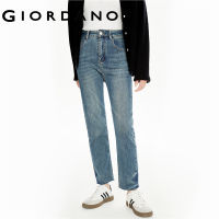 GIORDANO Women Jeans High Waist Classic Five-Pocket Denim Jeans Quality Zip Simple Fashion Casual Frayed Denim Pants 18423006