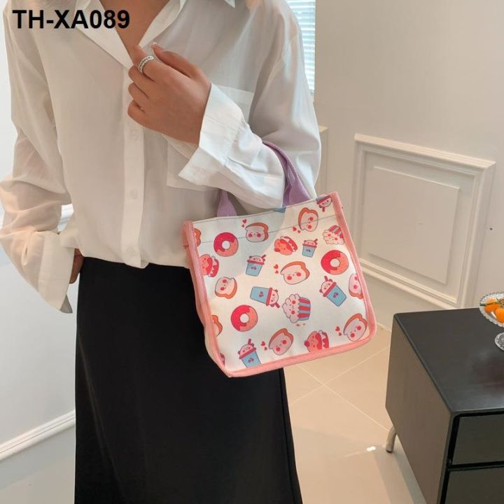 กระเป๋าเบนโตะสาววรรณกรรมเรียบง่ายของญี่ปุ่นฤดูร้อนปี-2023-ใหม่กระเป๋าถือการ์ตูนน่ารักสดขนาดเล็ก