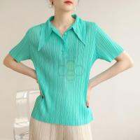 ✤﹊△ Aiden001 -One Size Summer Pleated Small Fragrant Style Commuting All-Match Elegant Fashion T-Shirt 7645