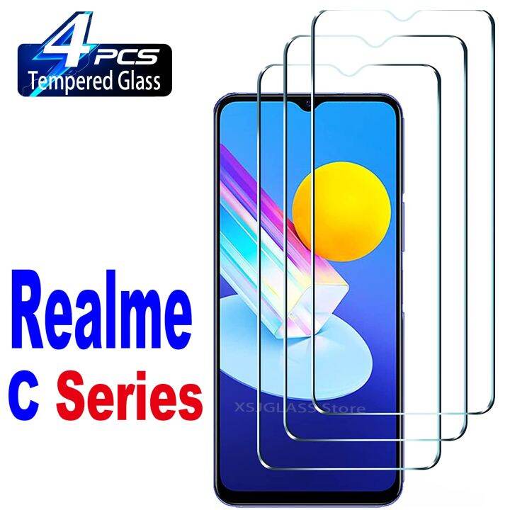 กระจกนิรภัยสำหรับคลุมทั้งหมด4ชิ้น-c11-realme-ปกป้องหน้าจอ-c35-c25s-c25y-c21y-c21-c20a-c15ฟิล์มกันรอยโทรศัพท์