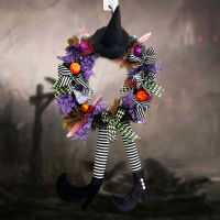 Halloween Wreath Witch Large Wicked Witch Legs Pendant Garland with Fake Plants for Outdoor Indoor