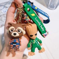 Marvel Movie Guardians of the Galaxy Pendant Keychain Cute Groot Rocket Raccoon Silicone Keyring for Women Bag Accessories Gifts Key Chains