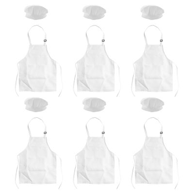 12-Piece Apron and Chef Hat Set, Adjustable Childrens Apron with Pockets (White, Suitable for 2-6 Year Old S)